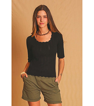 Черна дамска блуза от органичен памук и лен снимка