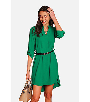 Зелена рокля с асиметрична дължина Linela снимка