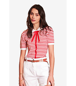 Дамска блуза на райе в бяло и червено Izara снимка