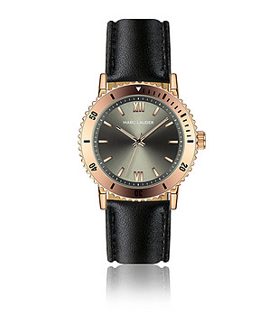 Дамски часовник в розовозлатисто с черна каишка Rome снимка