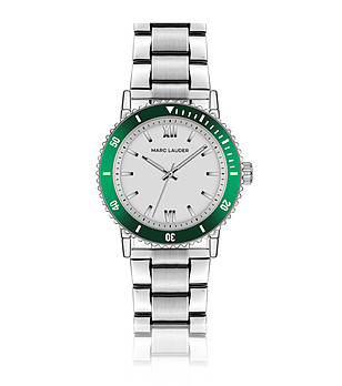Сребрист дамски часовник със зелен панел Sofia снимка