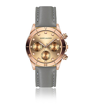 Розовозлатист дамски часовник със сива кожена верижка Valencia снимка