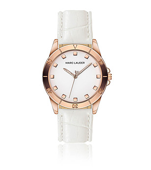 Дамски розовозлатист часовник с бяла каишка Verona снимка
