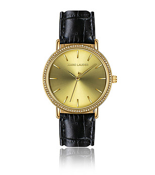 Златист дамски часовник с черна каишка Marbella снимка