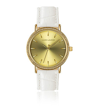 Златист дамски часовник с бяла каишка Marbella снимка