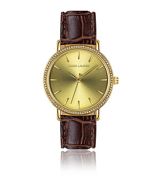 Златист дамски часовник с кафява каишка Marbella снимка