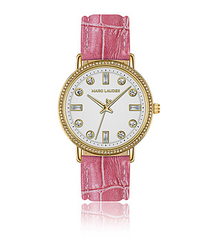 Златист дамски часовник с розова каишка Paris снимка