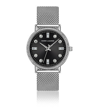 Сребрист дамски часовник с черен циферблат Lisbon снимка