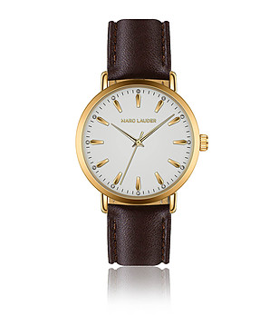 Дамски златист часовник с кафява кожена каишка Florence снимка