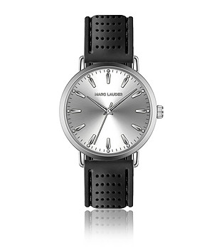 Сребрист дамски часовник с черна силиконова каишка Florence снимка