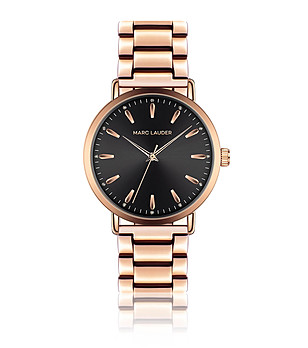 Дамски розовозлатист часовник с черен циферблат Bologna снимка
