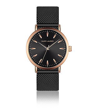 Черен дамски часовник с розовозлатист корпус Bologna снимка