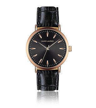 Розовозлатист дамски часовник с черна кожена каишка Bologna снимка