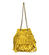 Жълта дамска кожена чанта естествен велур с ресни Via-1 снимка