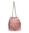 Розова дамска кожена чанта естествен велур с ресни Via-0 снимка