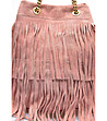 Розова дамска кожена чанта естествен велур с ресни Via-2 снимка