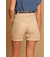 Бежови памучни дамски къси панталони с колан-1 снимка