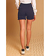 Тъмносини памучни дамски къси панталони с колан-1 снимка