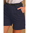 Тъмносини памучни дамски къси панталони с колан-2 снимка