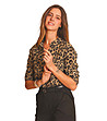 Бежова дамска блуза с леопардов принт-0 снимка