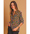 Бежова дамска блуза с леопардов принт-3 снимка