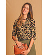 Бежова дамска блуза с леопардов принт с естествена коприна-0 снимка