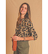 Бежова дамска блуза с леопардов принт с естествена коприна-2 снимка