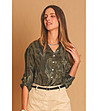Дамска блуза в цвят каки с комбиниран принт-3 снимка