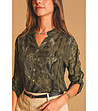 Дамска блуза в цвят каки с комбиниран принт-4 снимка