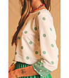 Дамска блуза в екрю на точки в зелено-2 снимка