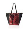 Черна дамска кожена чанта с панел със змийски шарки в бордо Lenia-0 снимка