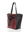 Черна дамска кожена чанта с панел със змийски шарки в бордо Lenia-2 снимка