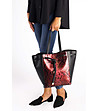 Черна дамска кожена чанта с панел със змийски шарки в бордо Lenia-4 снимка