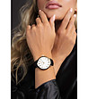 Златист дамски часовник с черна кожена каишка Florence-1 снимка