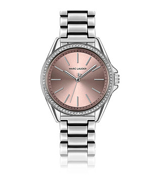 Сребрист дамски часовник с розов циферблат St. Tropez снимка
