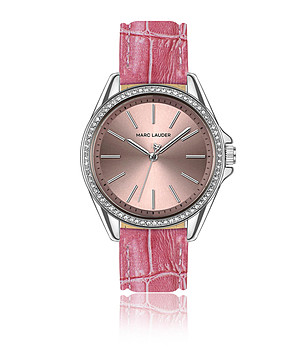 Сребрист дамски часовник с розова каишка St. Tropez снимка