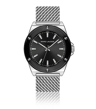 Мъжки сребрист часовник с черен панел Cologne снимка