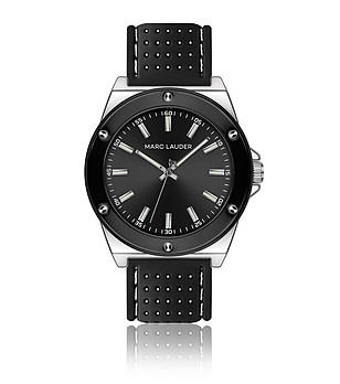 Мъжки часовник в сребристо и черно със силиконова каишка Cologne снимка