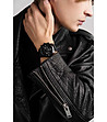 Мъжки черен часовник с кожена каишка London-1 снимка