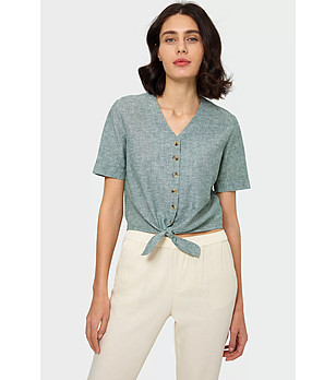 Дамска блуза с лен и памук Simone в нюанс на цвят маслина снимка