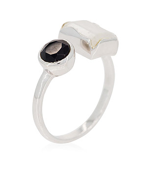 Посребрен пръстен с лунен камък и черен оникс Léane снимка