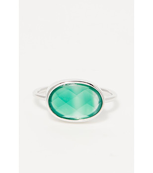 Сребрист дамски пръстен със зелен ахат Alexine снимка