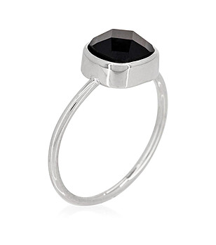 Сребрист дамски пръстен с черен камък Ella снимка
