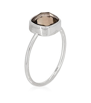Сребрист дамски пръстен с опушен кварц Ella снимка