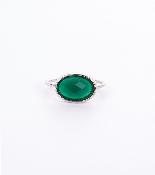 Сребрист дамски пръстен със зелен ахат Alexine снимка