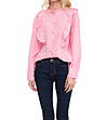 Розова дамска памучна риза с къдрички Tonina-2 снимка