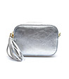 Сребриста малка дамска кожена чанта с металик ефект Irmina-0 снимка