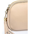 Малка дамска кожена чанта в цвят таупе с пискюл Zaria-2 снимка