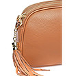 Малка дамска кожена чанта в цвят камел с пискюл Zaria-3 снимка