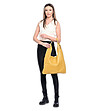 Дамска кожена чанта в цвят горчица Ivena-4 снимка